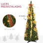 Árbol de Navidad Plegable con Luces LED en Blanco Cálido y Adornos Pre-instalados para Interior Ø50x150 cm Verde