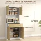 Mueble Auxiliar de Cocina con Puertas Cajón y Estantes Ajustables Antivuelco 80x40x180 cm Natural y Blanco