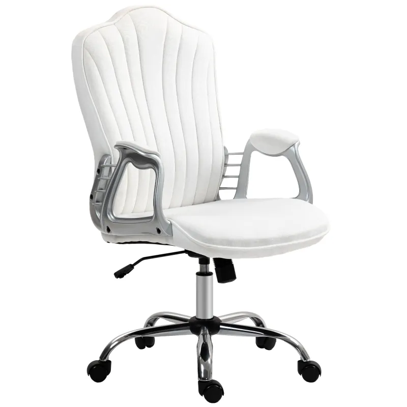 Silla de Escritorio Giratoria con Altura Ajustable Reposabrazos Respaldo Curvado Función de Basculante Blanco