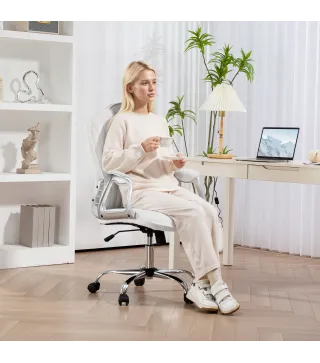 Silla de Escritorio Giratoria con Altura Ajustable Reposabrazos Respaldo Curvado Función de Basculante Blanco