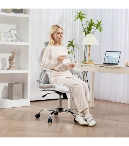 Silla de Escritorio Giratoria con Altura Ajustable Reposabrazos Respaldo Curvado Función de Basculante Blanco