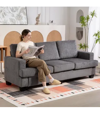 Sofá de 3 Plazas Tapizado en Chenilla Acolchado Grueso Estructura de Acero Diseño Moderno 213x82x90 cm Gris