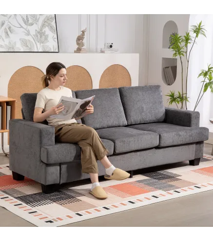 Sofá de 3 Plazas Tapizado en Chenilla Acolchado Grueso Estructura de Acero Diseño Moderno 213x82x90 cm Gris