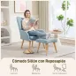 Sillón con Reposapiés Sillón Lectura con Respaldo Alto Capitoné Patas de Madera y Tapizado en Lino Azul Claro