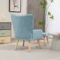 Sillón con Reposapiés Sillón Lectura con Respaldo Alto Capitoné Patas de Madera y Tapizado en Lino Azul Claro
