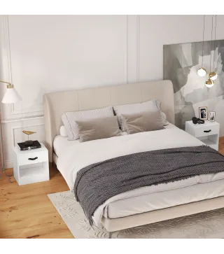 Pack de 2 Mesitas de Noche con Cajón y Compartimento Abierto para Salón 39x28x41 cm Blanco