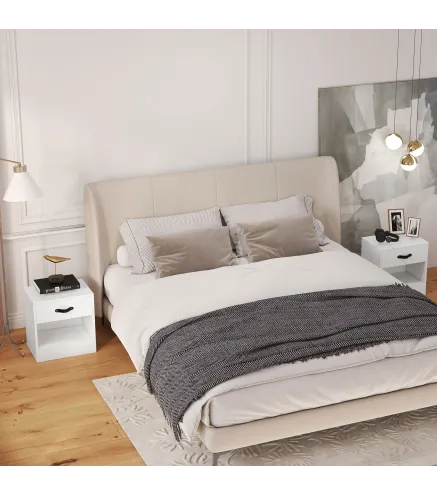 Pack de 2 Mesitas de Noche con Cajón y Compartimento Abierto para Salón 39x28x41 cm Blanco