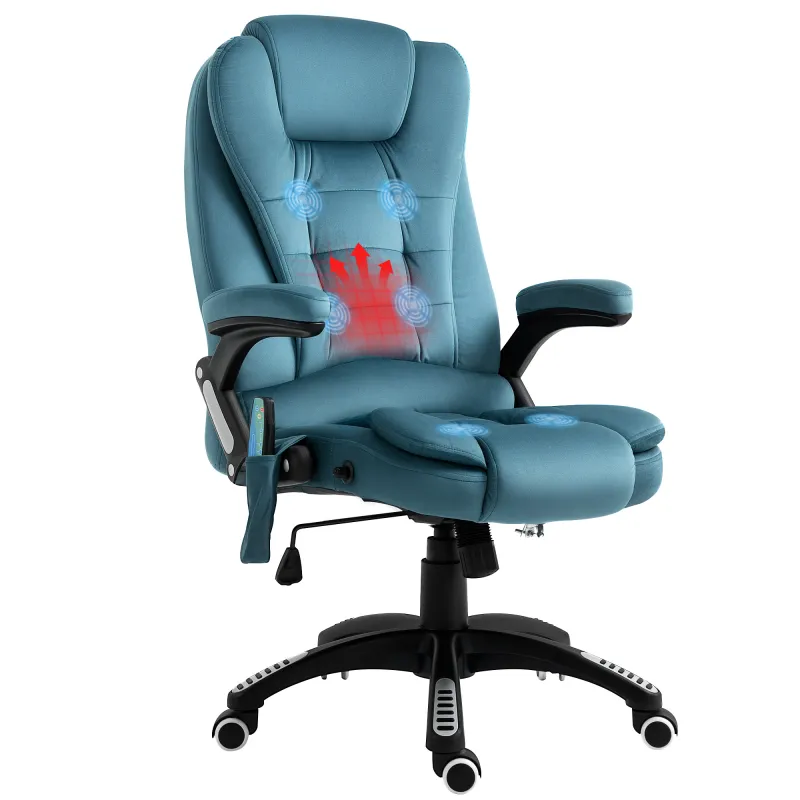 Silla Oficina con Masaje de 6 Puntos con Función Basculante con Calefacción Altura Ajustable 68x72x110-120 cm Azul Silla Oficina con Masaje de 6 Puntos con Función Basculante con Calefacción Altura Ajustable 68x72x110-120 cm Azul