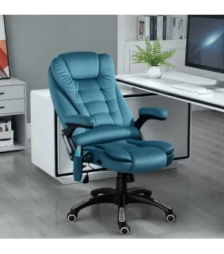 Silla Oficina con Masaje de 6 Puntos con Función Basculante con Calefacción Altura Ajustable 68x72x110-120 cm Azul