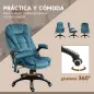 Silla Oficina con Masaje de 6 Puntos con Función Basculante con Calefacción Altura Ajustable 68x72x110-120 cm Azul