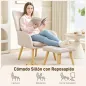 Sillón con Reposapiés Sillón Lectura con Respaldo Alto Capitoné Patas de Madera y Tapizado en Lino Beige