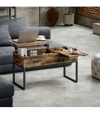 Mesa de Centro Elevable con Encimera Deslizante Cierre Suave Espacio Oculto de Almacenaje 100x45x67 cm Marrón Rústico