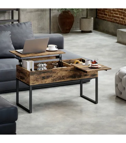 Mesa de Centro Elevable con Encimera Deslizante Cierre Suave Espacio Oculto de Almacenaje 100x45x67 cm Marrón Rústico