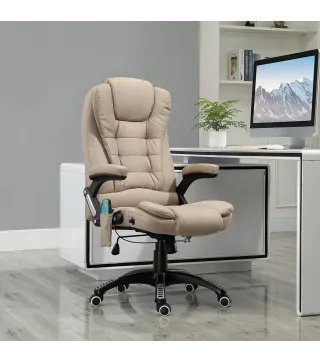 Silla Oficina con Masaje de 6 Puntos con Función Basculante con Calefacción Altura Ajustable 67x74x107-116 cm cm Caqui