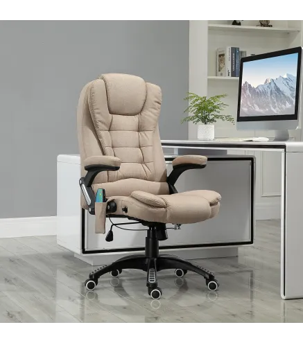 Silla Oficina con Masaje de 6 Puntos con Función Basculante con Calefacción Altura Ajustable 67x74x107-116 cm cm Caqui