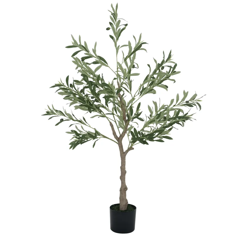 Planta Artificial Decorativa de 120 cm Árbol de Olivo con 450 Hojas y 20 Aceitunas en Maceta para Interior Verde
