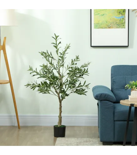Planta Artificial Decorativa de 120 cm Árbol de Olivo con 450 Hojas y 20 Aceitunas en Maceta para Interior Verde