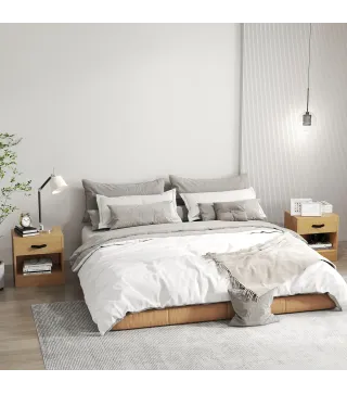 Pack de 2 Mesitas de Noche con Cajón y Compartimento Abierto para Salón 39x28x41 cm Natural