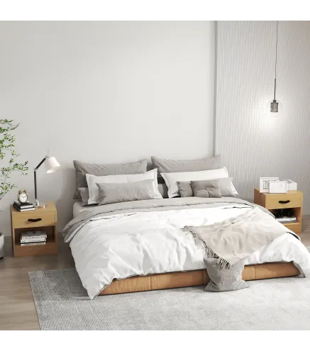 Pack de 2 Mesitas de Noche con Cajón y Compartimento Abierto para Salón 39x28x41 cm Natural