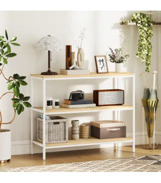 Consola de Recibidor con 3 Estantes Abiertos y Patas de Metal para Pasillo Entrada Salón Dormitorio Natural y Blanco