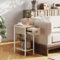 Mesa Auxiliar Estrecha con Cajón Estante Abierto y Estructura Metálica para Salón Dormitorio 25x39,8x58,2 cm Natural