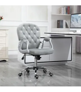 Silla de Escritorio de Terciopelo con Altura Ajustable Reposabrazos y Decoraciones de Diamantes 59,5x60,5x93-103 cm Gris