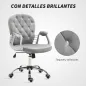 Silla de Escritorio de Terciopelo con Altura Ajustable Reposabrazos y Decoraciones de Diamantes 59,5x60,5x93-103 cm Gris