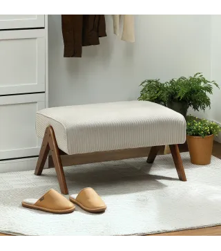 Reposapiés de Salón Taburete Bajo con Asiento Acolchado Patas de Madera para Sala de Estar Dormitorio 69x47x36 cm Beige