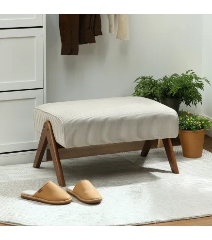 Reposapiés de Salón Taburete Bajo con Asiento Acolchado Patas de Madera para Sala de Estar Dormitorio 69x47x36 cm Beige