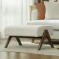 Reposapiés de Salón Taburete Bajo con Asiento Acolchado Patas de Madera para Sala de Estar Dormitorio 69x47x36 cm Beige