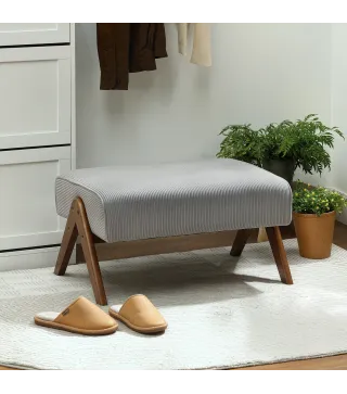 Reposapiés de Salón Taburete Bajo con Asiento Acolchado Patas de Madera para Sala de Estar Dormitorio 69x47x36 cm Gris