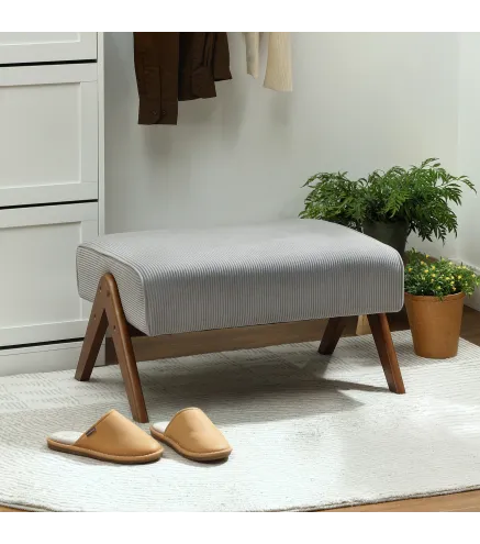 Reposapiés de Salón Taburete Bajo con Asiento Acolchado Patas de Madera para Sala de Estar Dormitorio 69x47x36 cm Gris