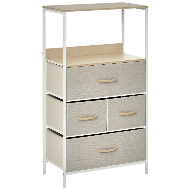 Cómoda Mueble de Almacenamiento cómoda 4 cajones Extraíbles 1 estante 58x29x103 cm Gris Blanco
