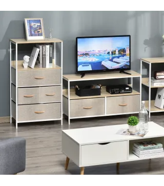 Cómoda Mueble de Almacenamiento cómoda 4 cajones Extraíbles 1 estante 58x29x103 cm Gris Blanco