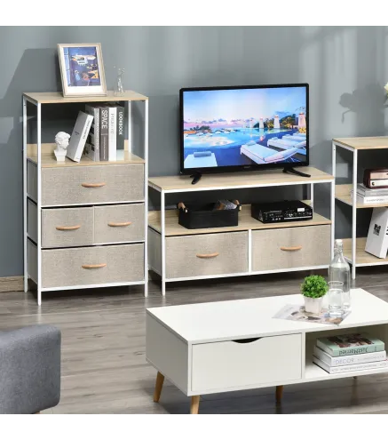 Cómoda Mueble de Almacenamiento cómoda 4 cajones Extraíbles 1 estante 58x29x103 cm Gris Blanco