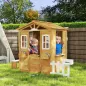 Casita Infantil Exterior de Madera con Buzón Ventanas Jardinera Mostrador y Banco para Niños a Partir de 3 Años Natural