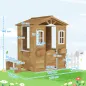 Casita Infantil Exterior de Madera con Buzón Ventanas Jardinera Mostrador y Banco para Niños a Partir de 3 Años Natural