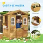 Casita Infantil Exterior de Madera con Buzón Ventanas Jardinera Mostrador y Banco para Niños a Partir de 3 Años Natural