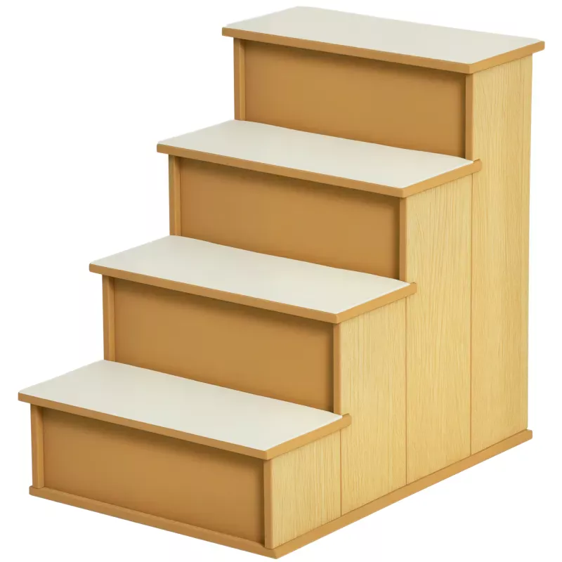 Escalera para Mascotas Escalones para Perros Gatos con Acolchados Desmontables Carga 30 kg 40x59x54,2 cm Natural y Crema