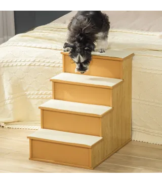 Escalera para Mascotas Escalones para Perros Gatos con Acolchados Desmontables Carga 30 kg 40x59x54,2 cm Natural y Crema