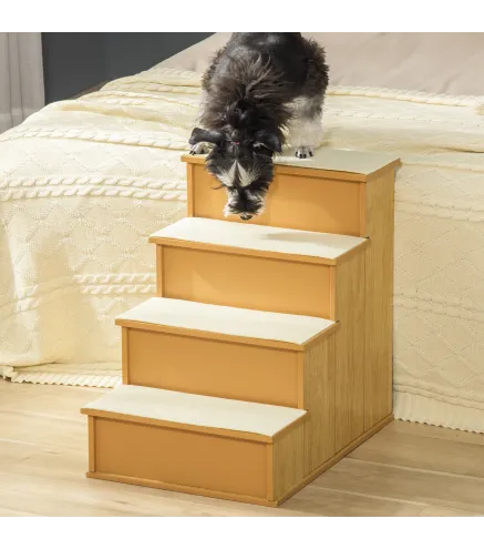 Escalera para Mascotas Escalones para Perros Gatos con Acolchados Desmontables Carga 30 kg 40x59x54,2 cm Natural y Crema