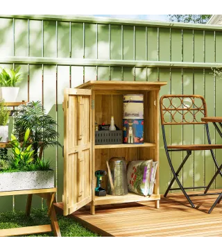 Caseta de Jardín de Madera 63,5x40x90 cm Armario para Almacenaje de Herramientas con 2 Estantes y Puerta Natural