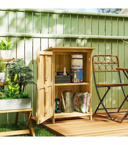 Caseta de Jardín de Madera 63,5x40x90 cm Armario para Almacenaje de Herramientas con 2 Estantes y Puerta Natural