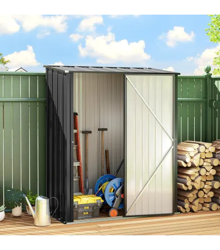 Cobertizo de Jardín Exterior 1,34 m² 161,5x94,5x196 cm con Puerta y Cerradura para Almacenamiento de Herramientas Negro
