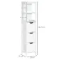 Armario Alto de Baño Estrecho con 3 Cajones y 2 Estantes Abiertos Estilo Moderno 30x30x141,6 cm Blanco