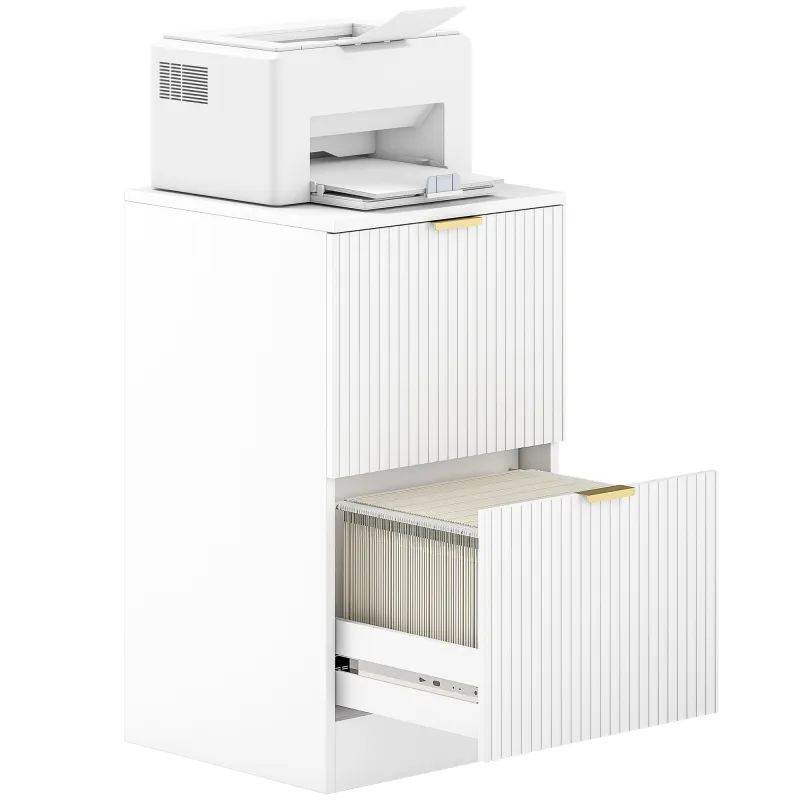 Cajonera de Escritorio con 2 Cajones Frentes Acanalados Mueble Archivador para Tamaño A4 o Carta 40x40x71 cm Blanco