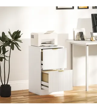 Cajonera de Escritorio con 2 Cajones Frentes Acanalados Mueble Archivador para Tamaño A4 o Carta 40x40x71 cm Blanco