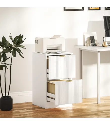 Cajonera de Escritorio con 2 Cajones Frentes Acanalados Mueble Archivador para Tamaño A4 o Carta 40x40x71 cm Blanco
