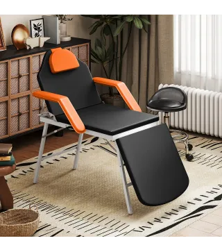 Camilla Masaje Plegable Portátil de 3 Zonas con Respaldo Ajustable Reposacabezas Reposabrazos 182x82x68 cm Naranja