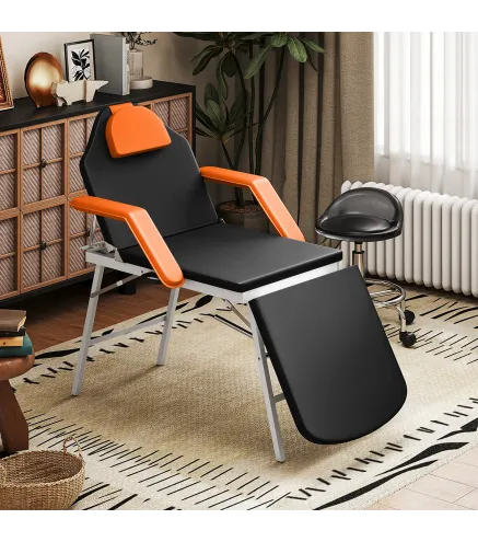 Camilla Masaje Plegable Portátil de 3 Zonas con Respaldo Ajustable Reposacabezas Reposabrazos 182x82x68 cm Naranja